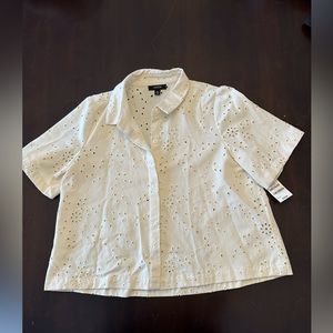 Alfani floral embroidered cutout button up